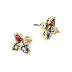 14K Gold Multi CZ Embellished Stone Earrings